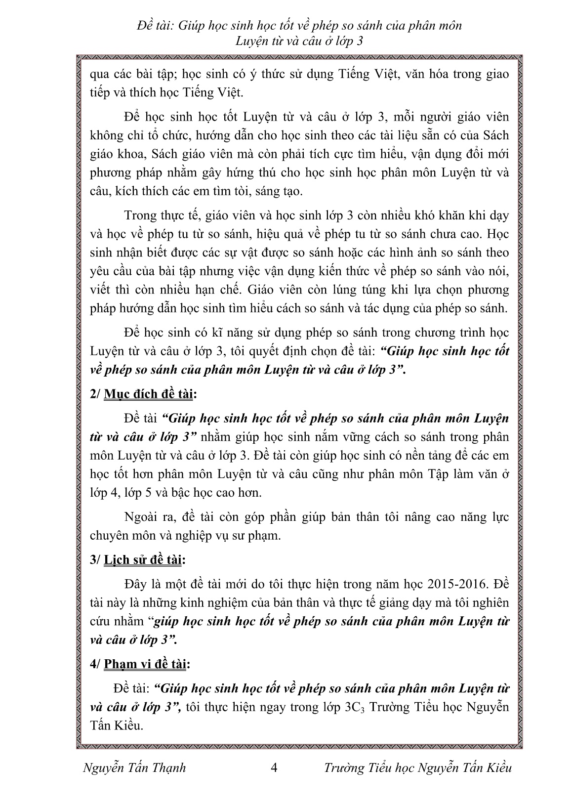 Sáng kiến kinh nghiệm Giúp học sinh học tốt về phép so sánh của phân môn Luyện từ và câu ở Lớp 3 trang 4