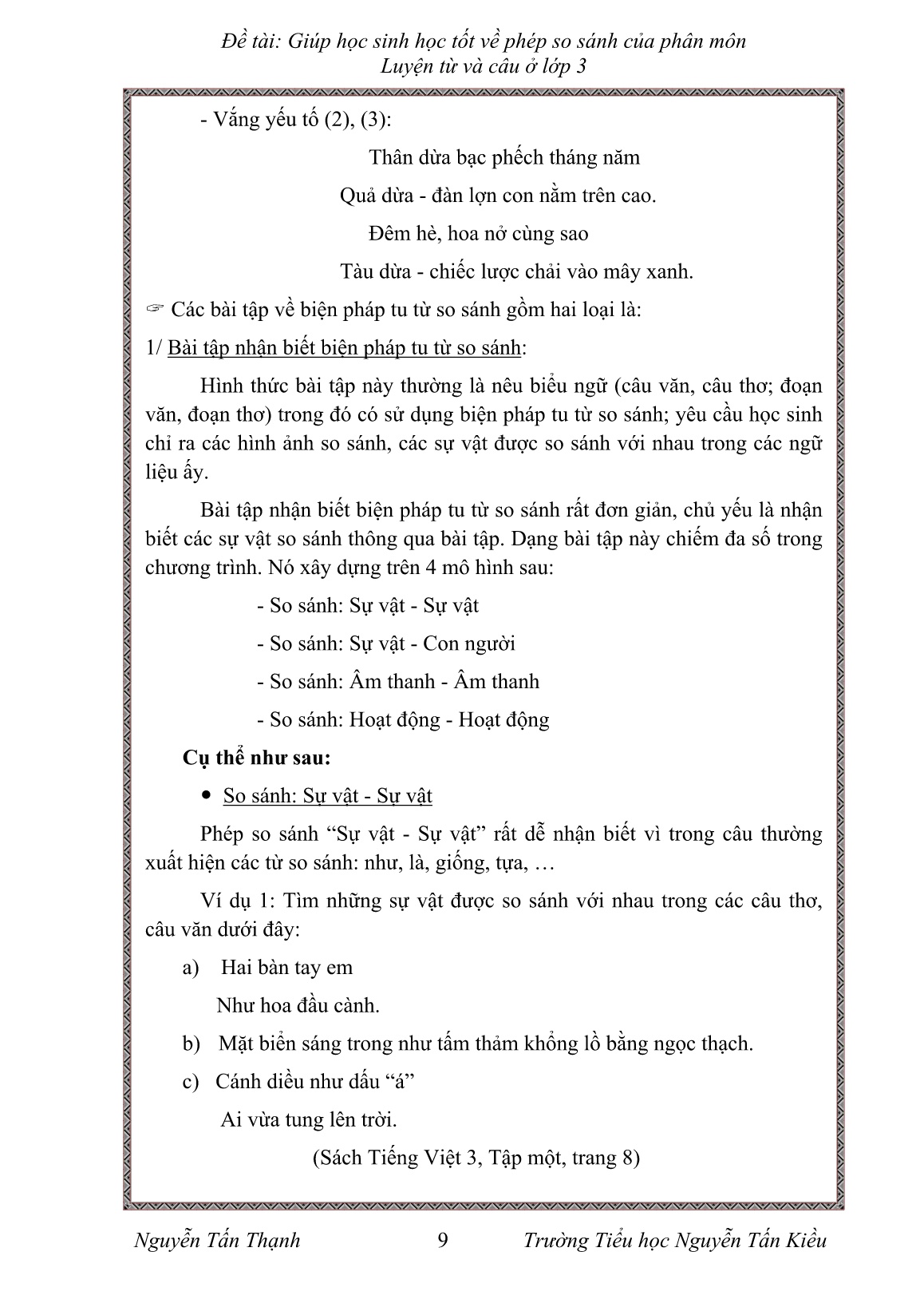 Sáng kiến kinh nghiệm Giúp học sinh học tốt về phép so sánh của phân môn Luyện từ và câu ở Lớp 3 trang 9