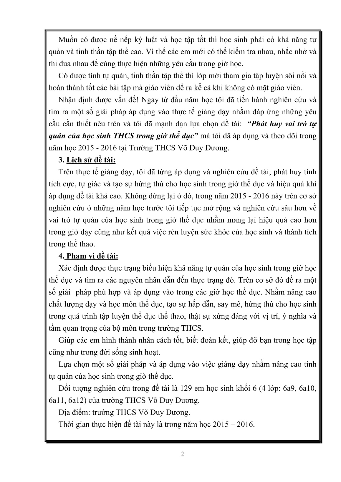 Sáng kiến kinh nghiệm Phát huy vai trò tự quản của học sinh THCS trong giờ thể dục trang 2