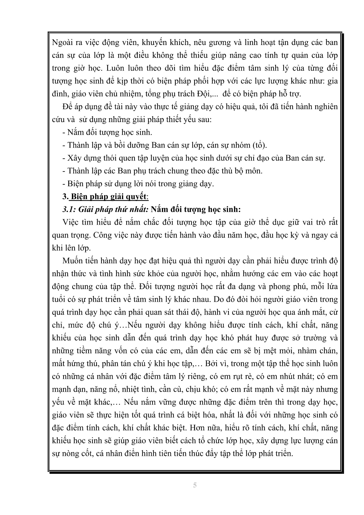 Sáng kiến kinh nghiệm Phát huy vai trò tự quản của học sinh THCS trong giờ thể dục trang 5