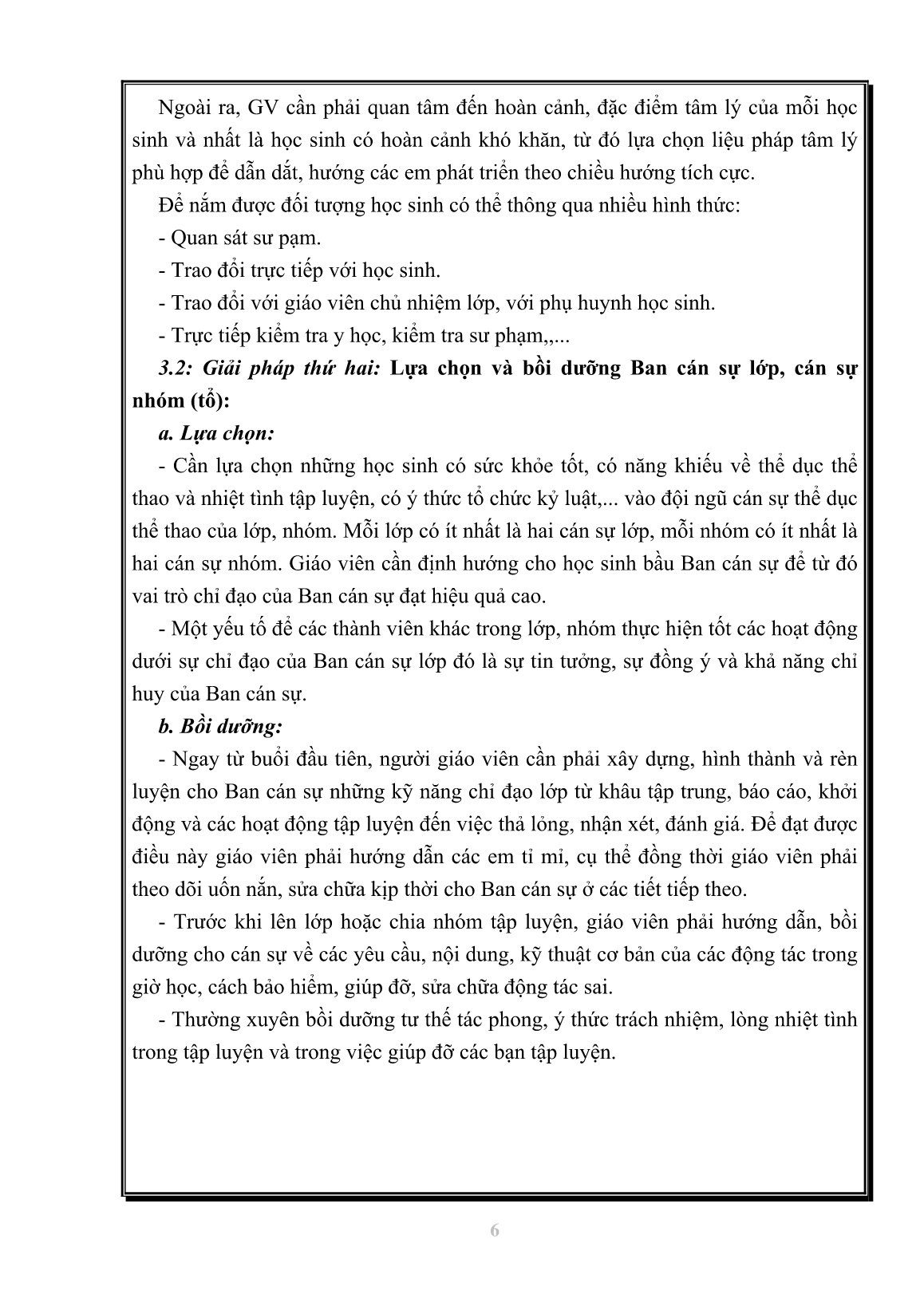 Sáng kiến kinh nghiệm Phát huy vai trò tự quản của học sinh THCS trong giờ thể dục trang 6