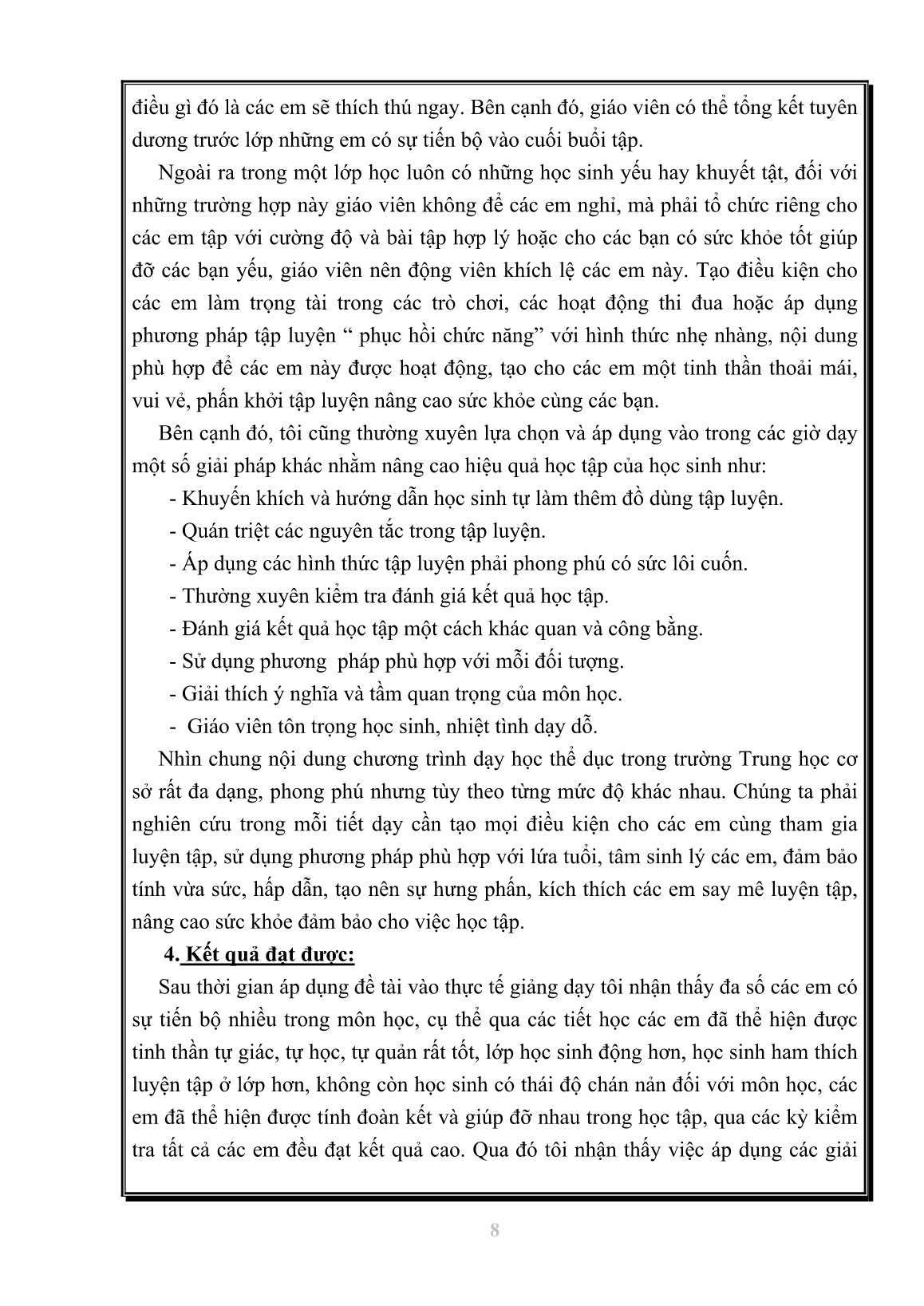 Sáng kiến kinh nghiệm Phát huy vai trò tự quản của học sinh THCS trong giờ thể dục trang 8