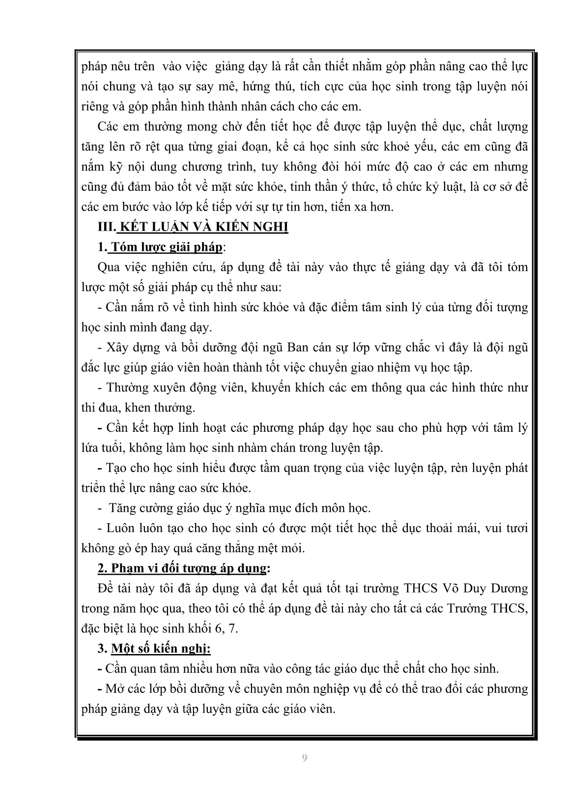 Sáng kiến kinh nghiệm Phát huy vai trò tự quản của học sinh THCS trong giờ thể dục trang 9