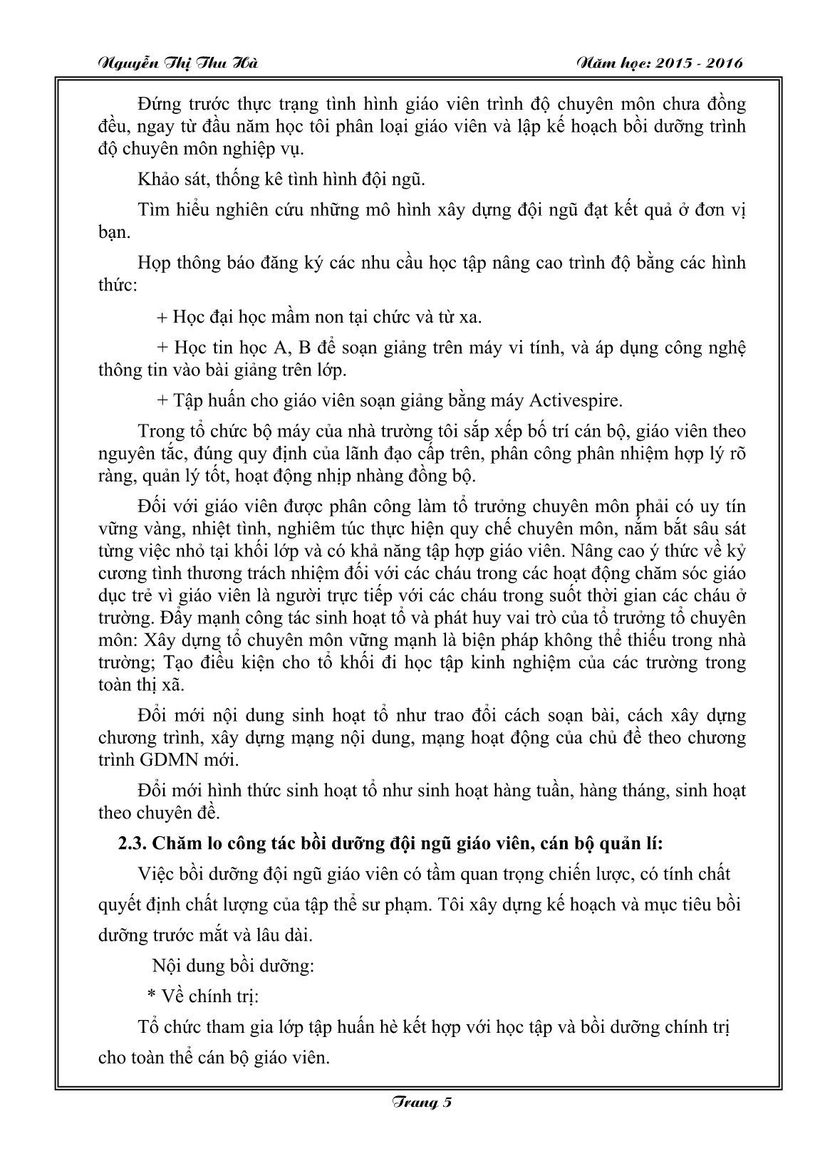 Sáng kiến kinh nghiệm Một số biện pháp bồi dưỡng nâng cao chất lượng chăm sóc giáo dục trong trường mầm non trang 5