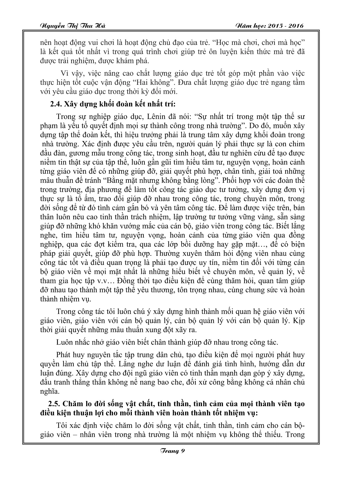 Sáng kiến kinh nghiệm Một số biện pháp bồi dưỡng nâng cao chất lượng chăm sóc giáo dục trong trường mầm non trang 9
