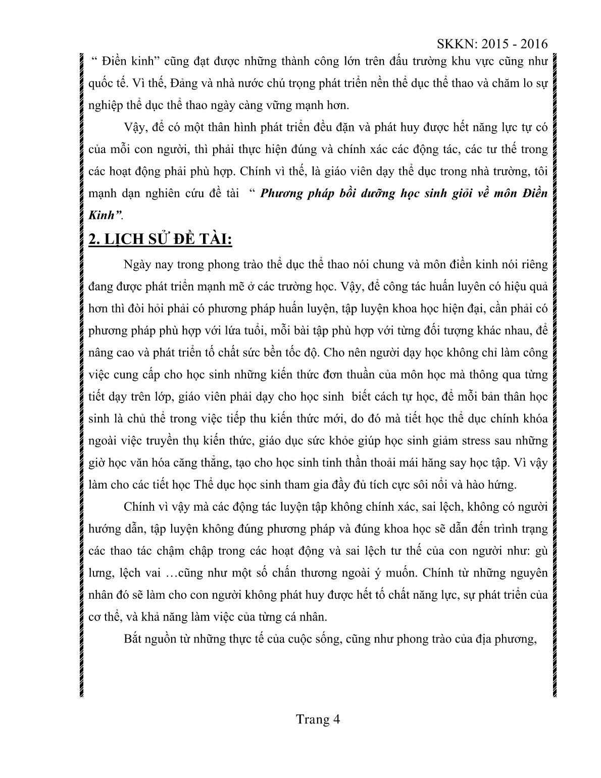 Sáng kiến kinh nghiệm Phương pháp bồi dưỡng học sinh giỏi về môn Điền Kinh trang 4