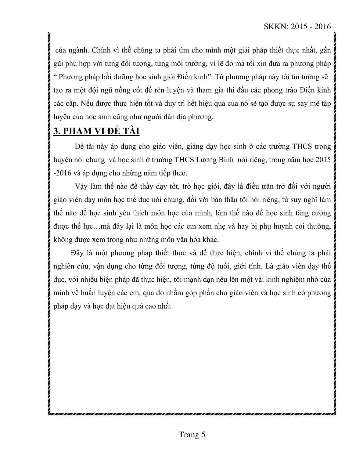 Sáng kiến kinh nghiệm Phương pháp bồi dưỡng học sinh giỏi về môn Điền Kinh trang 5