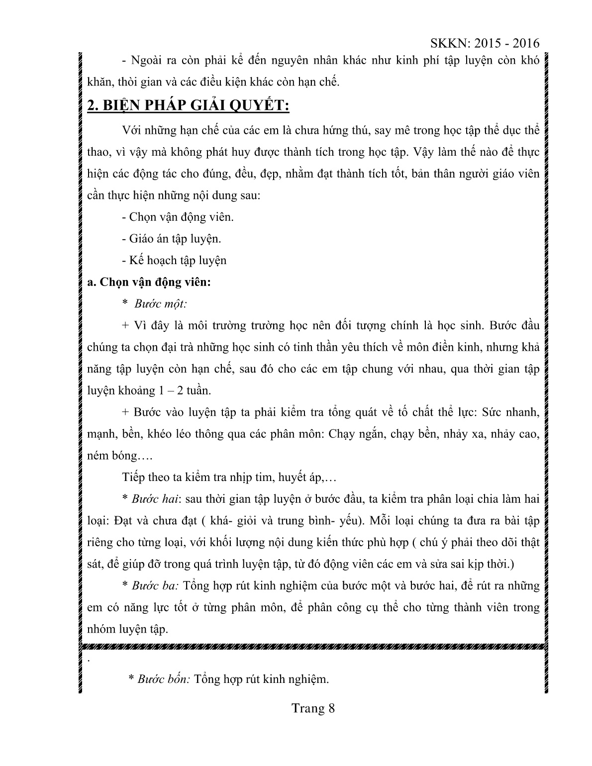 Sáng kiến kinh nghiệm Phương pháp bồi dưỡng học sinh giỏi về môn Điền Kinh trang 8