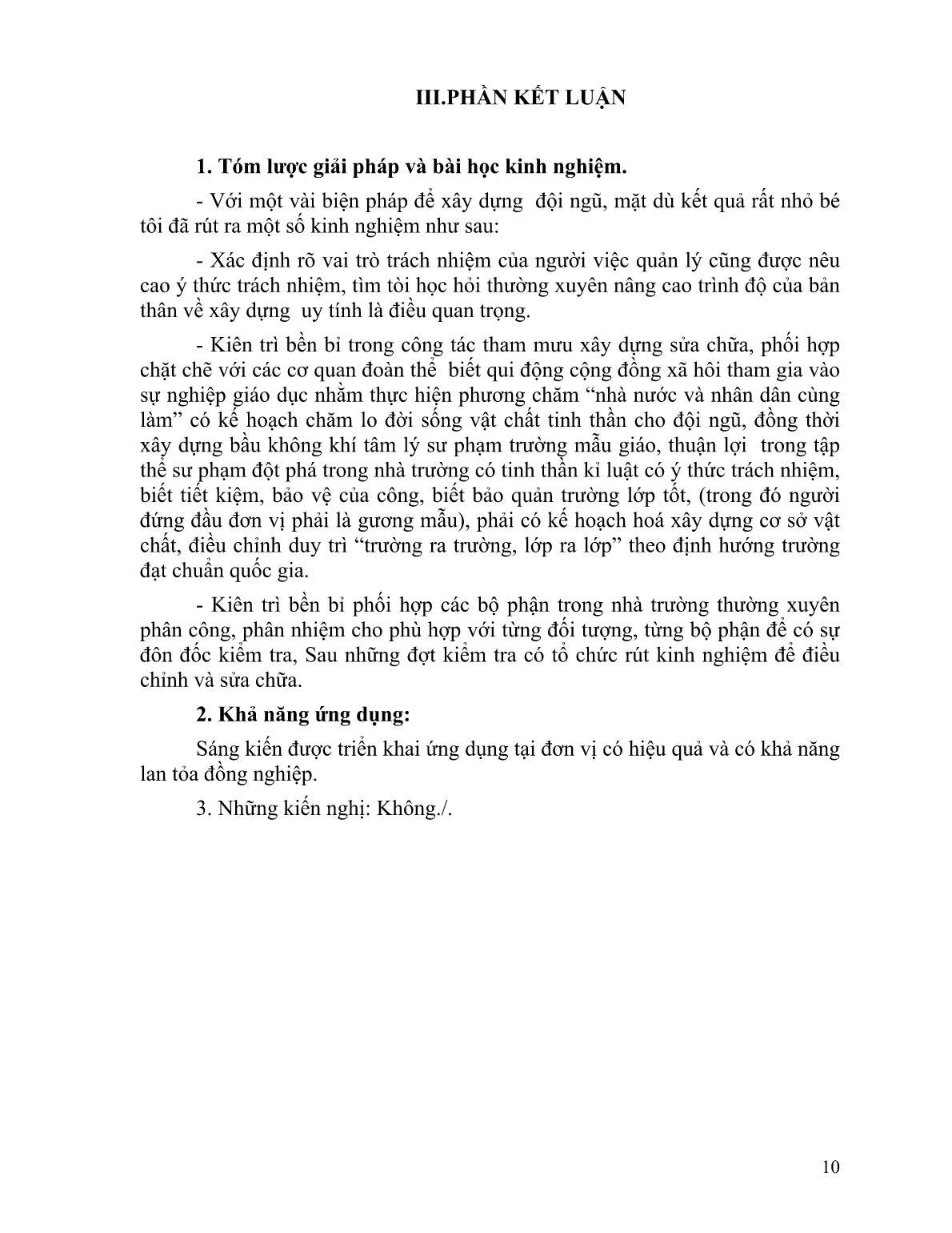 Sáng kiến kinh nghiệm Một vài biện pháp tham mưu của Hiệu trưởng về việc xây dựng củng cố đội ngũ trang 10