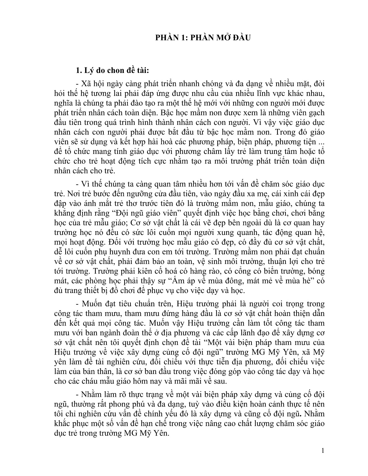 Sáng kiến kinh nghiệm Một vài biện pháp tham mưu của Hiệu trưởng về việc xây dựng củng cố đội ngũ trang 1