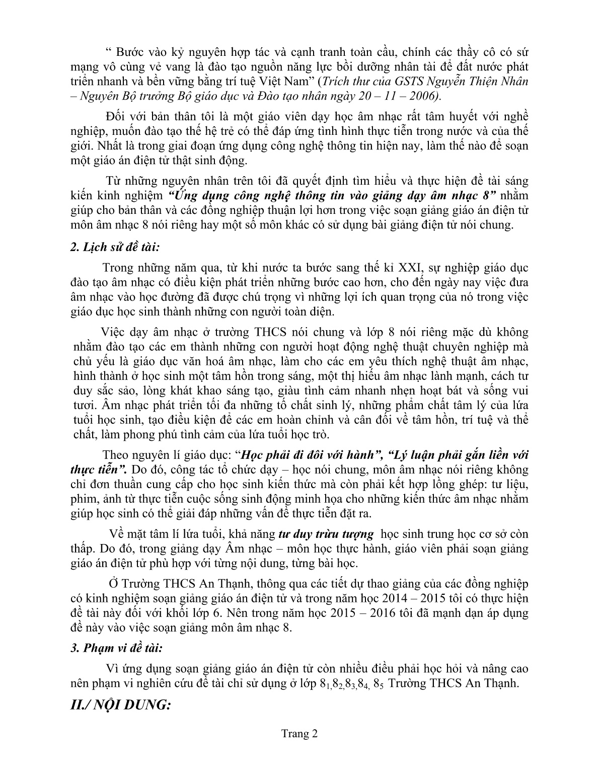 Sáng kiến kinh nghiệm Ứng dụng công nghệ thông tin vào giảng dạy Âm nhạc 8 trang 2