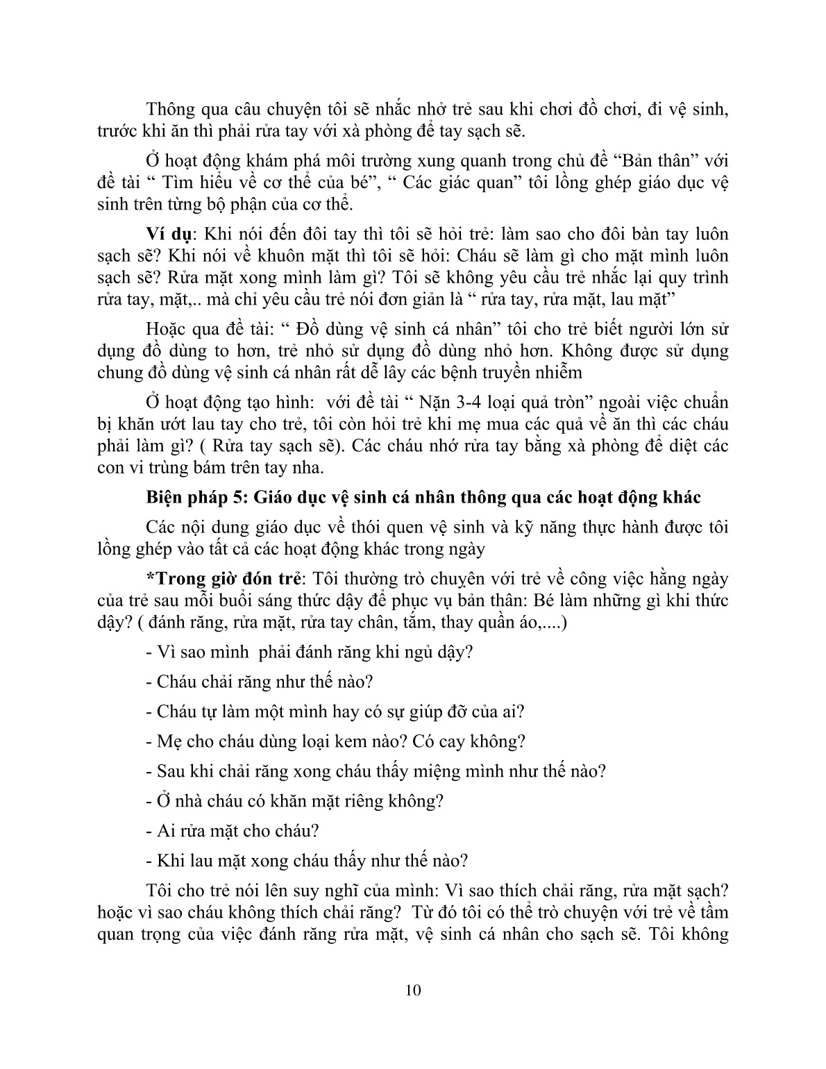 Sáng kiến kinh nghiệm Một số biện pháp giáo dục trẻ 3-4 tuổi giữ gìn vệ sinh thân thể trang 10