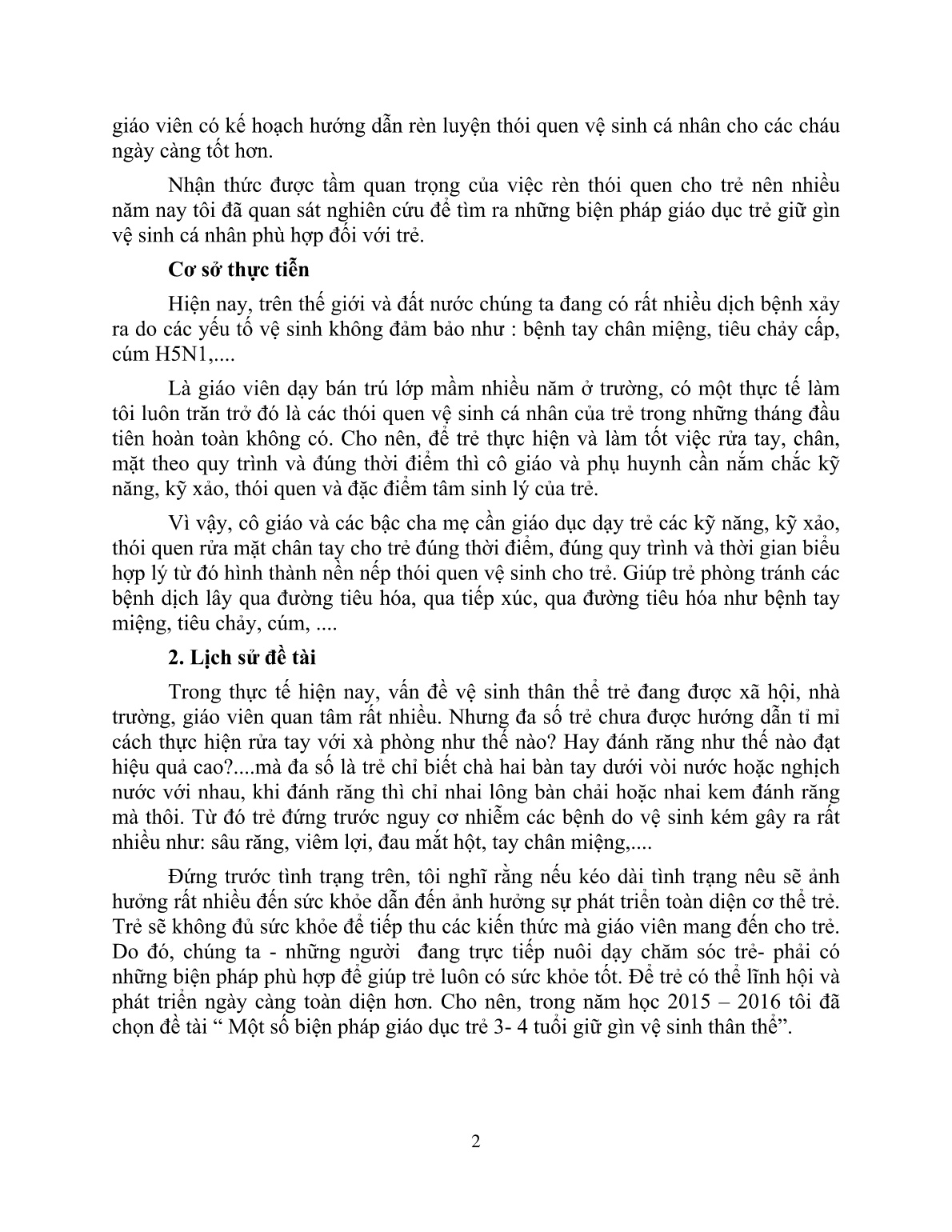 Sáng kiến kinh nghiệm Một số biện pháp giáo dục trẻ 3-4 tuổi giữ gìn vệ sinh thân thể trang 2