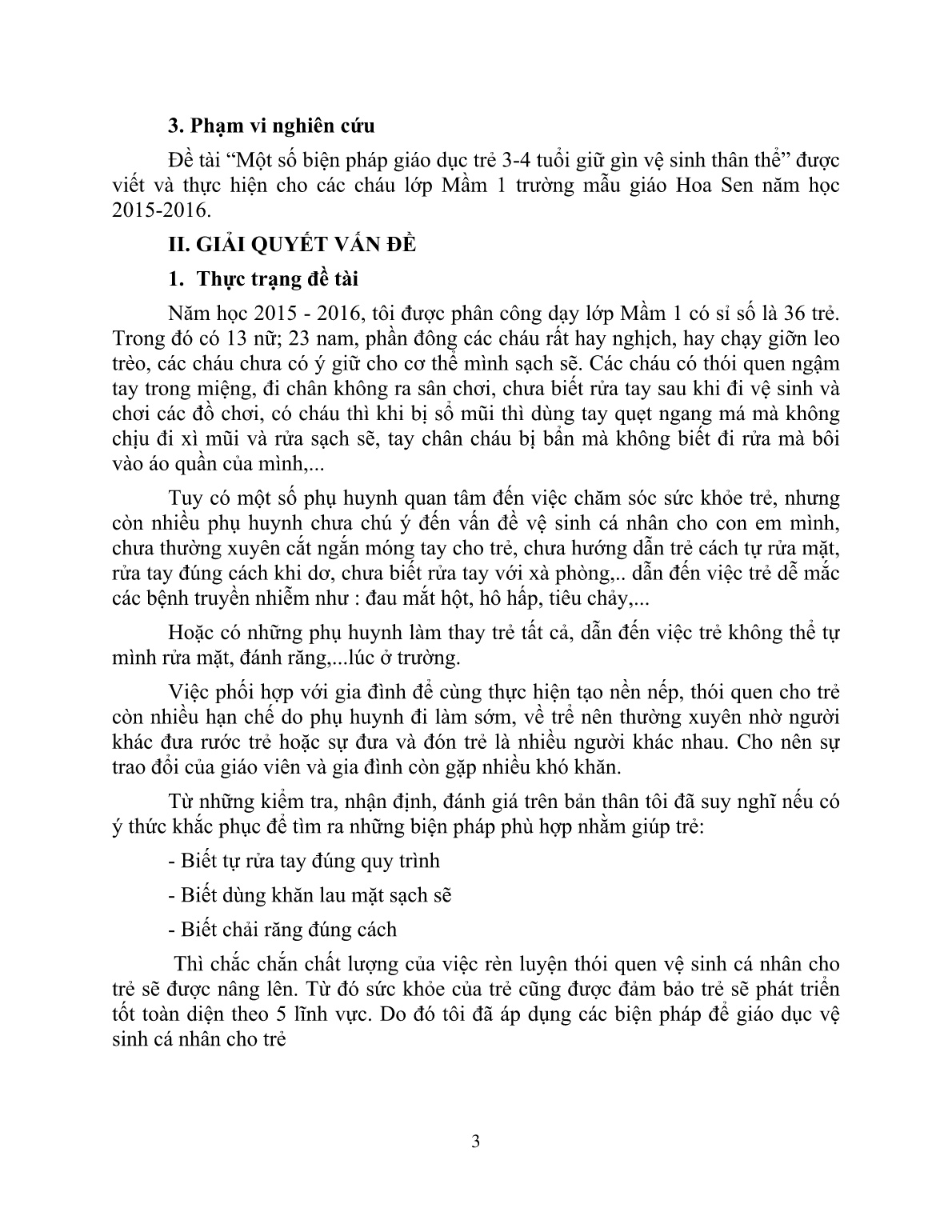 Sáng kiến kinh nghiệm Một số biện pháp giáo dục trẻ 3-4 tuổi giữ gìn vệ sinh thân thể trang 3
