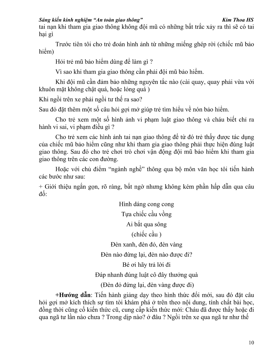 Sáng kiến kinh nghiệm Một vài biện pháp lồng ghép về giáo dục trật tự an toàn giao thông cho trẻ mẫu giáo trang 10