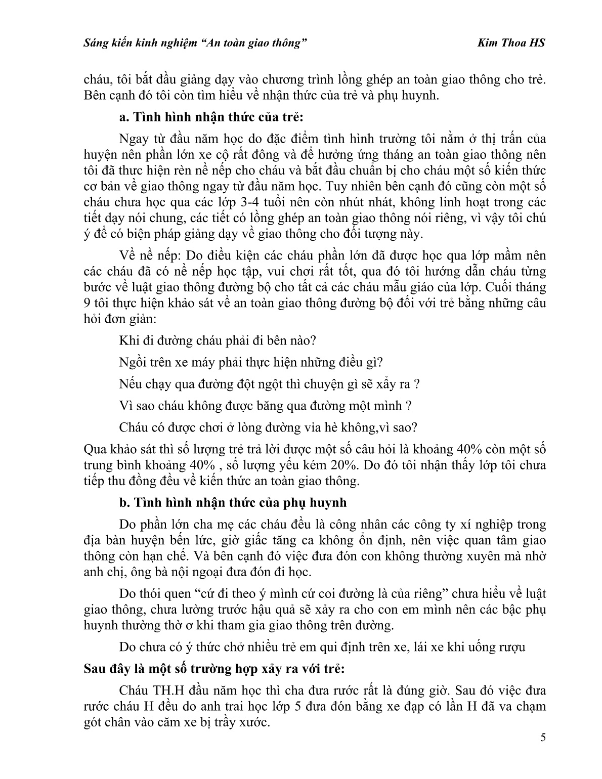 Sáng kiến kinh nghiệm Một vài biện pháp lồng ghép về giáo dục trật tự an toàn giao thông cho trẻ mẫu giáo trang 5