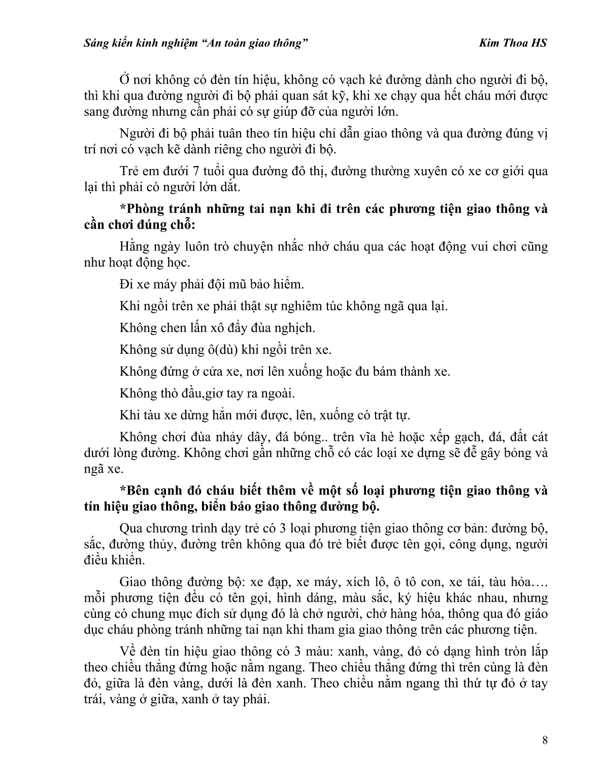 Sáng kiến kinh nghiệm Một vài biện pháp lồng ghép về giáo dục trật tự an toàn giao thông cho trẻ mẫu giáo trang 8