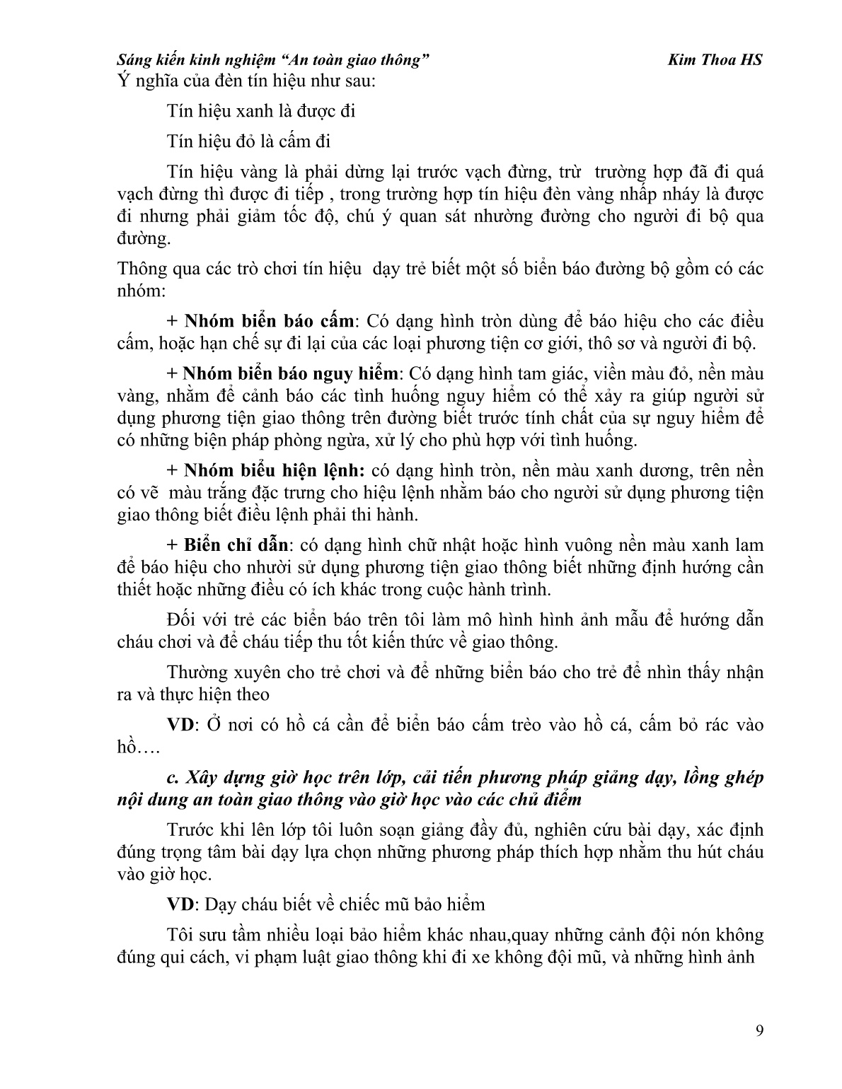 Sáng kiến kinh nghiệm Một vài biện pháp lồng ghép về giáo dục trật tự an toàn giao thông cho trẻ mẫu giáo trang 9