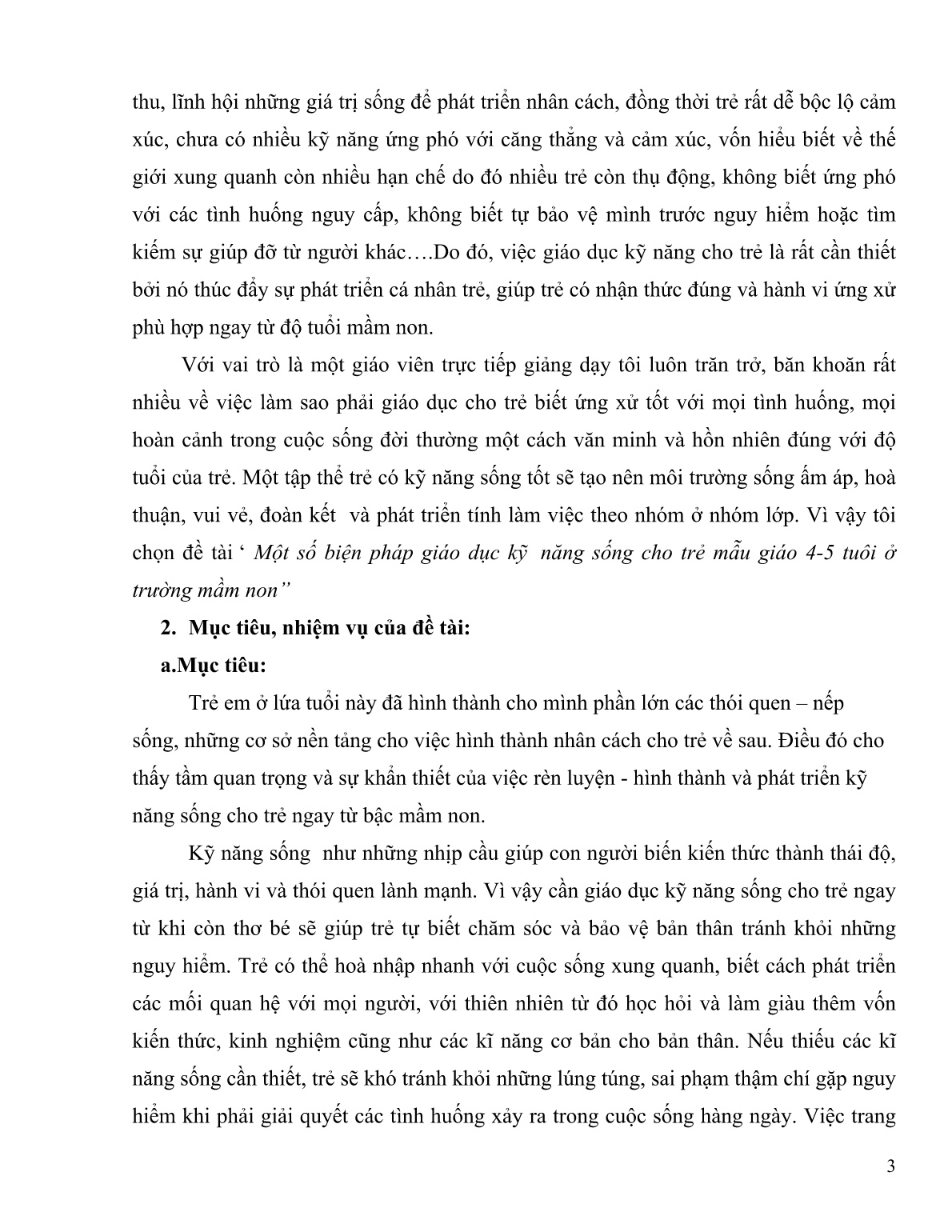 Sáng kiến kinh nghiệm Một số biện pháp giáo dục kỹ năng sống cho trẻ mẫu giáo 4-5 tuổi ở trường mầm non trang 3