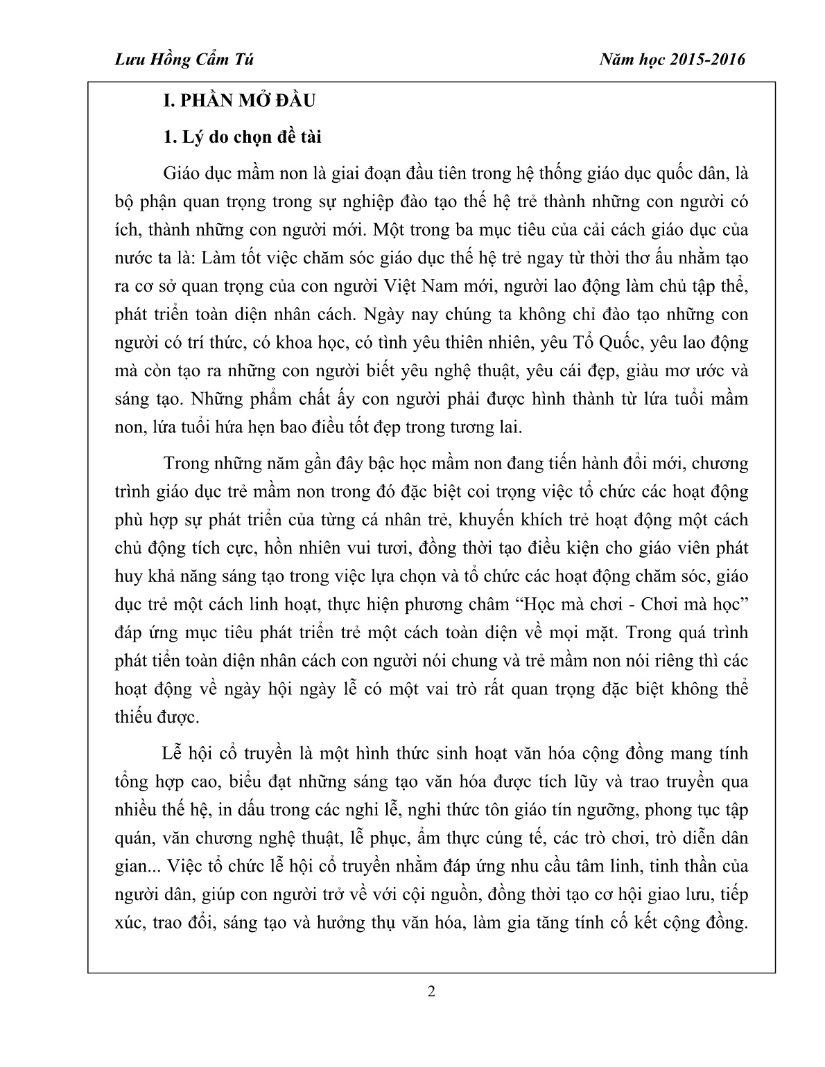 Sáng kiến kinh nghiệm Một vài biện pháp quản lý - chỉ đạo - tổ chức tốt lễ hội cho trẻ ở trường mầm non trang 2