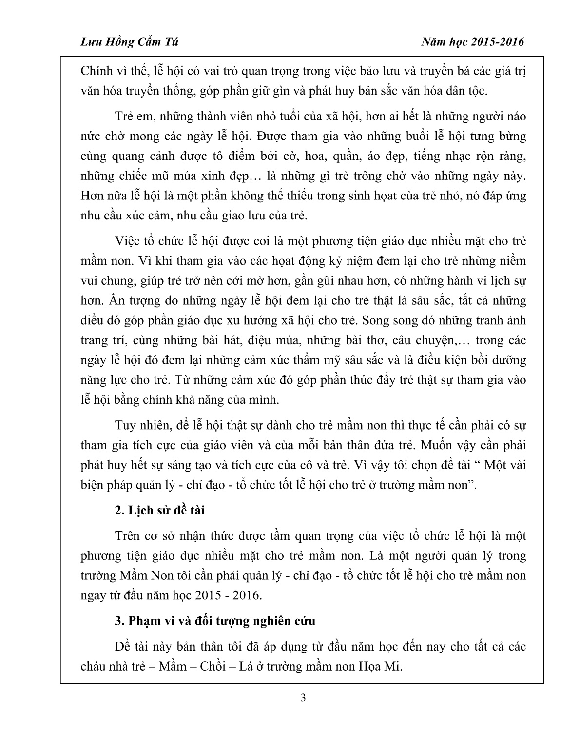 Sáng kiến kinh nghiệm Một vài biện pháp quản lý - chỉ đạo - tổ chức tốt lễ hội cho trẻ ở trường mầm non trang 3