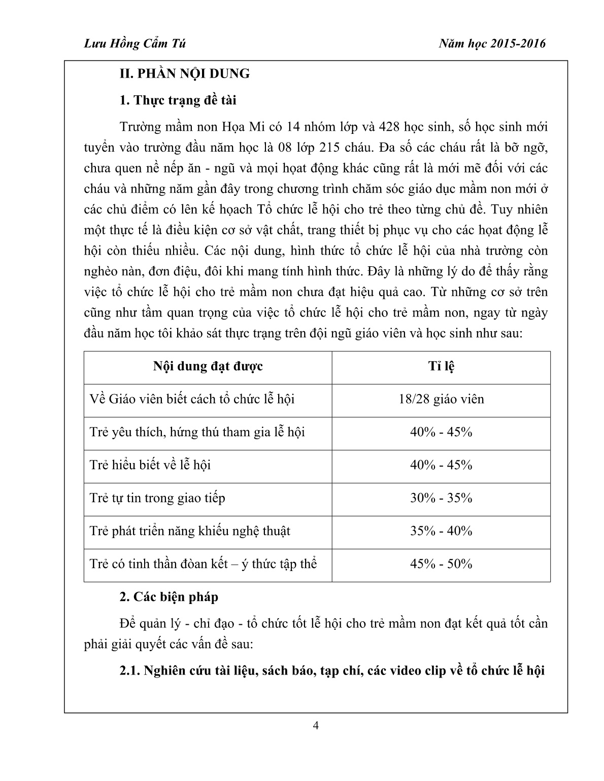 Sáng kiến kinh nghiệm Một vài biện pháp quản lý - chỉ đạo - tổ chức tốt lễ hội cho trẻ ở trường mầm non trang 4