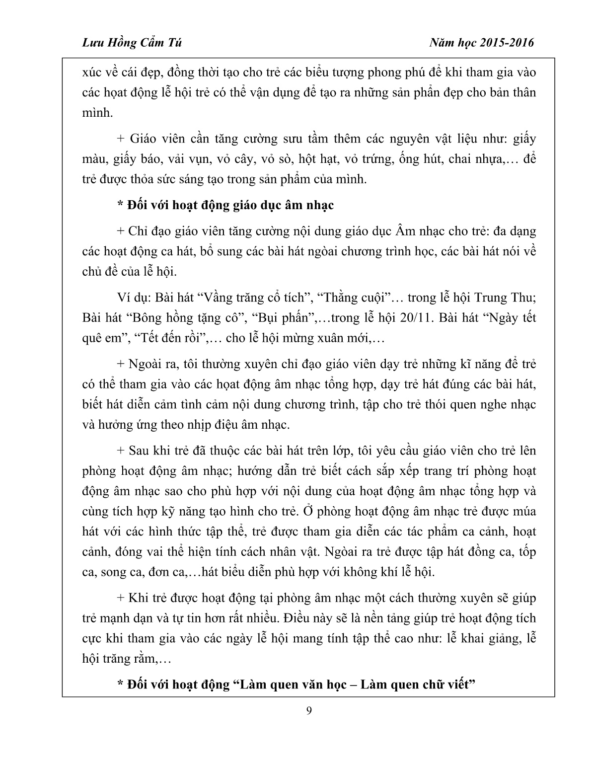 Sáng kiến kinh nghiệm Một vài biện pháp quản lý - chỉ đạo - tổ chức tốt lễ hội cho trẻ ở trường mầm non trang 9