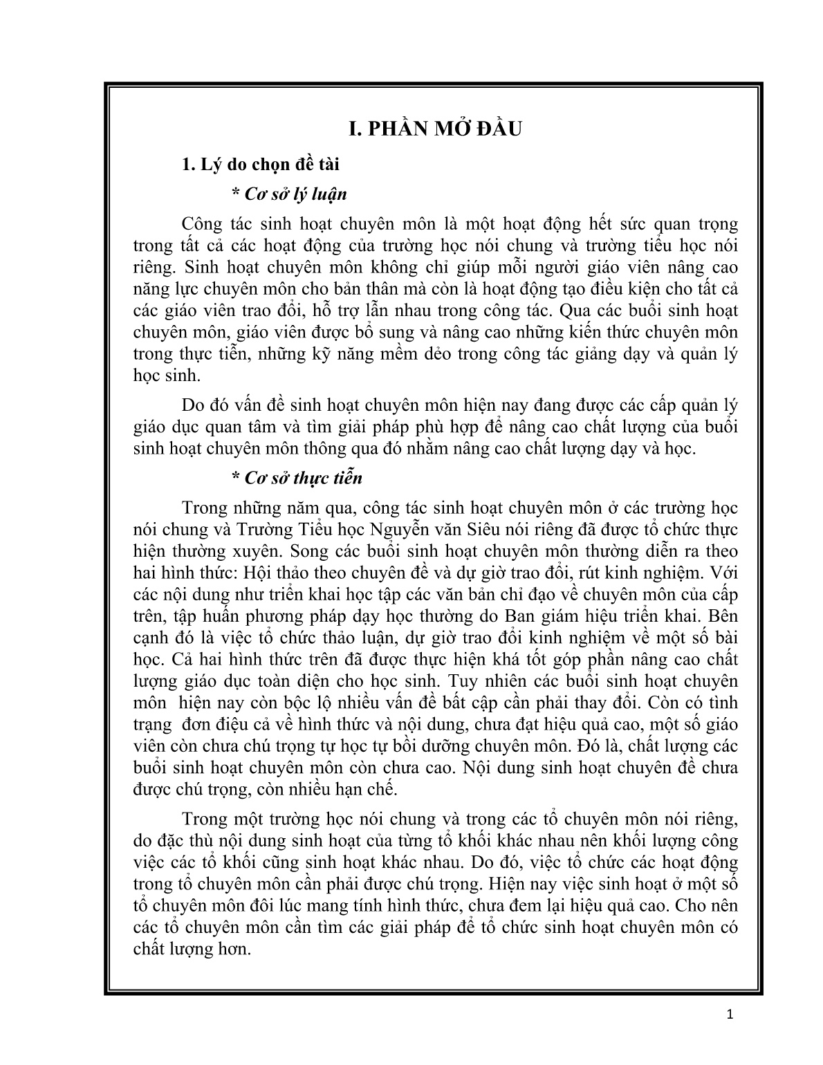 Sáng kiến kinh nghiệm Một số biện pháp nâng cao hiệu quả sinh hoạt chuyên môn ở trường tiểu học trang 1