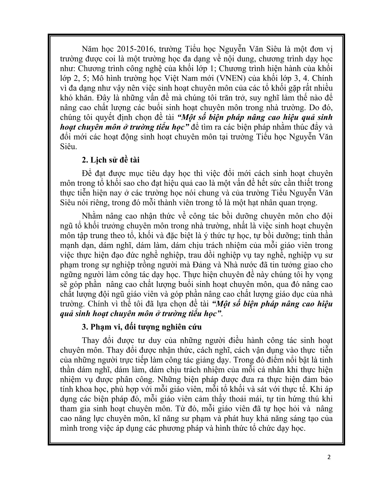 Sáng kiến kinh nghiệm Một số biện pháp nâng cao hiệu quả sinh hoạt chuyên môn ở trường tiểu học trang 2