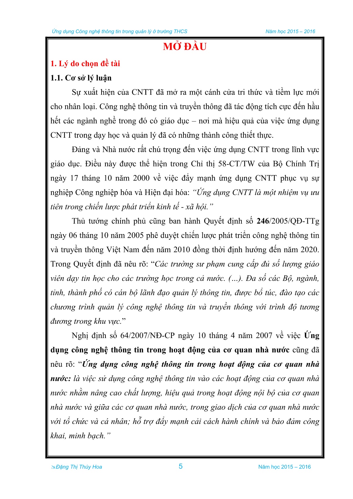 Sáng kiến kinh nghiệm Ứng dụng Công nghệ thông tin trong quản lý ở trường THCS trang 2