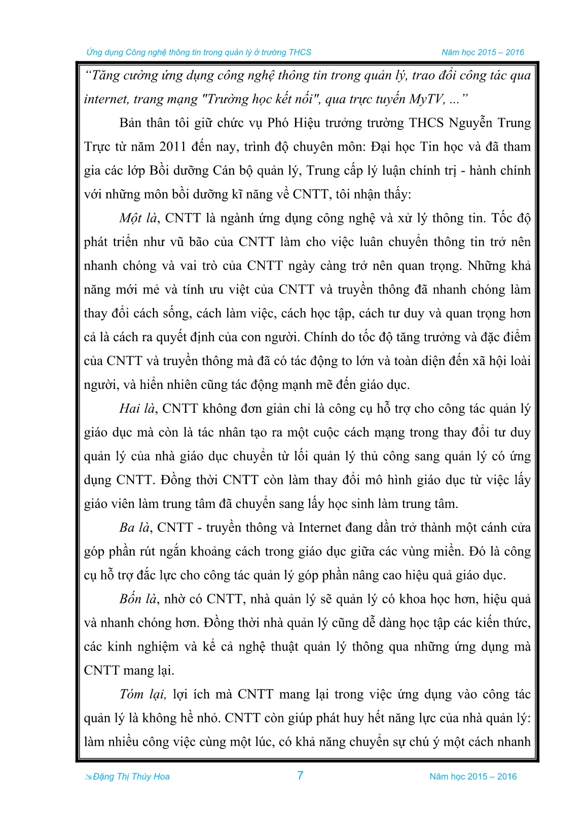 Sáng kiến kinh nghiệm Ứng dụng Công nghệ thông tin trong quản lý ở trường THCS trang 4