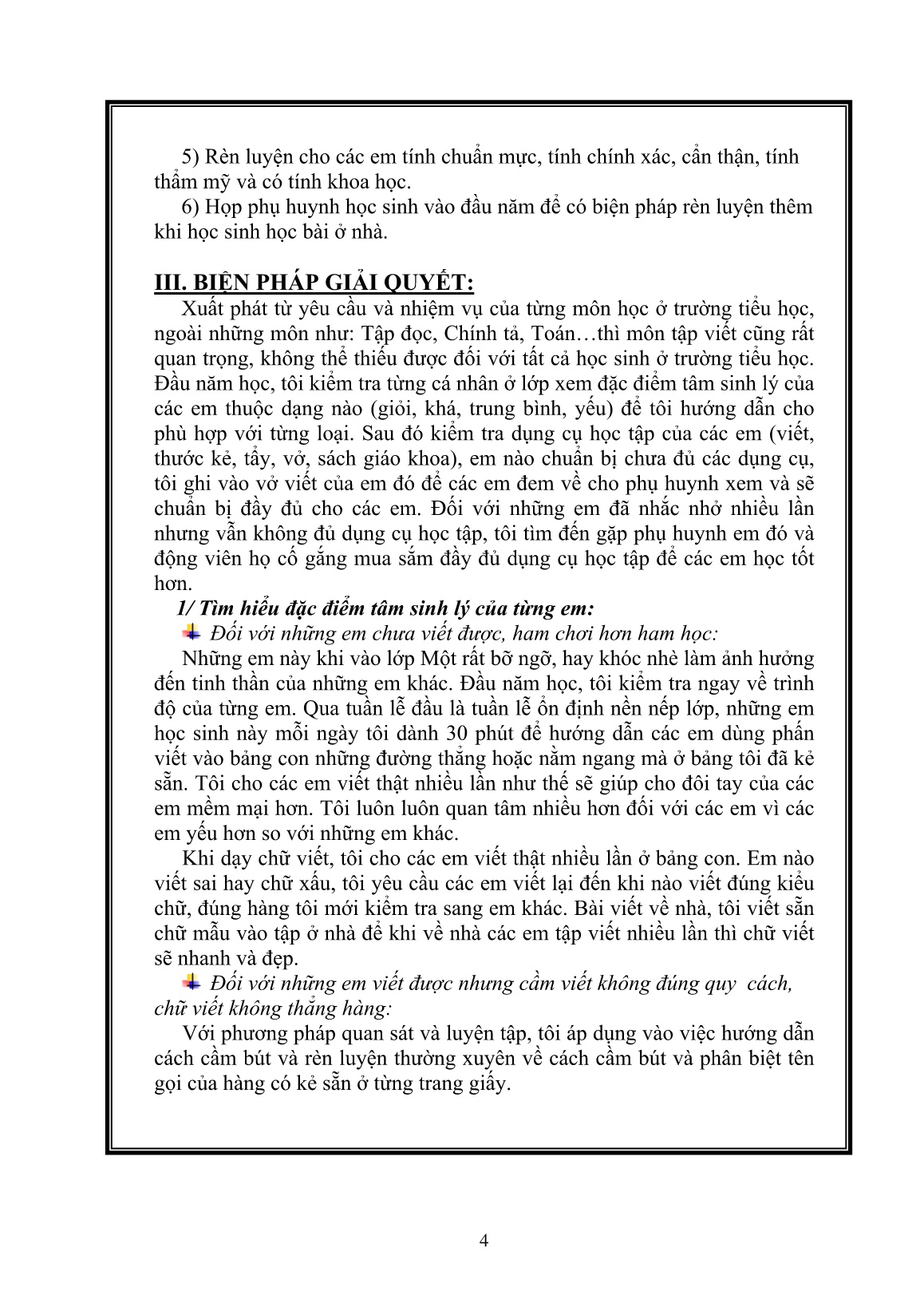 Sáng kiến kinh nghiệm Biện pháp nâng cao việc rèn chữ cho học sinh Lớp Một trang 4