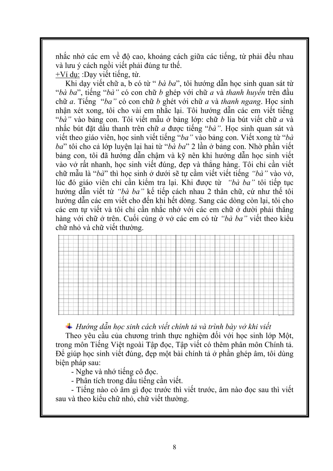 Sáng kiến kinh nghiệm Biện pháp nâng cao việc rèn chữ cho học sinh Lớp Một trang 8