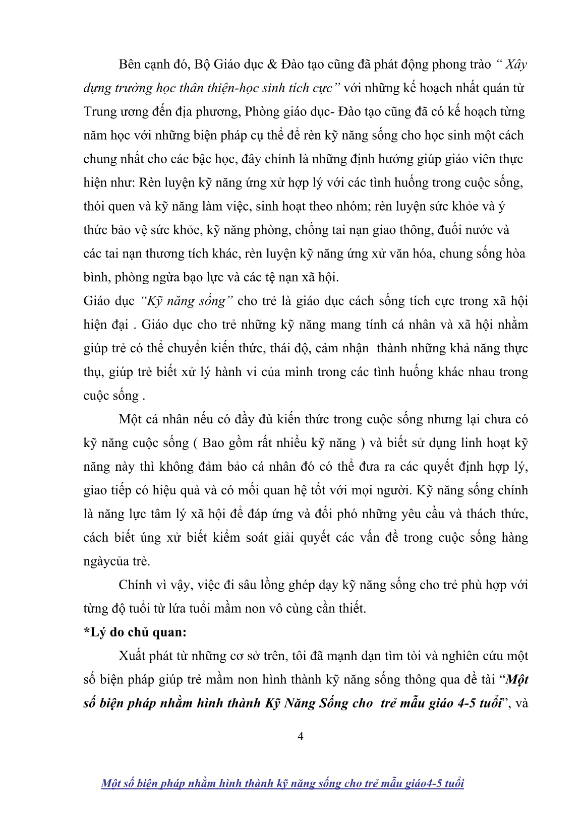 Sáng kiến kinh nghiệm Một số biện pháp nhằm hình thành kỹ năng sống cho trẻ mẫu giáo (4-5 tuổi) trang 4