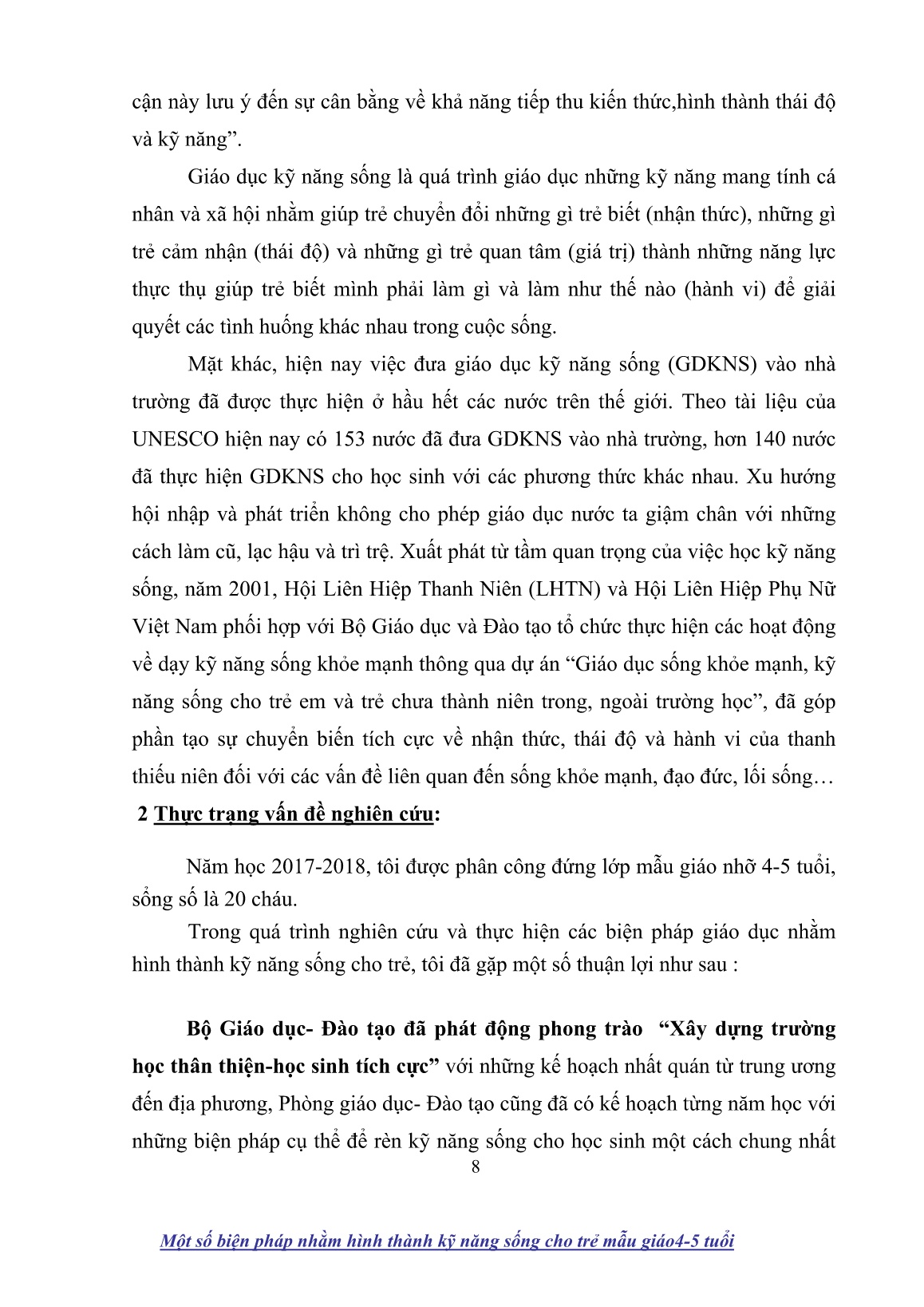 Sáng kiến kinh nghiệm Một số biện pháp nhằm hình thành kỹ năng sống cho trẻ mẫu giáo (4-5 tuổi) trang 8