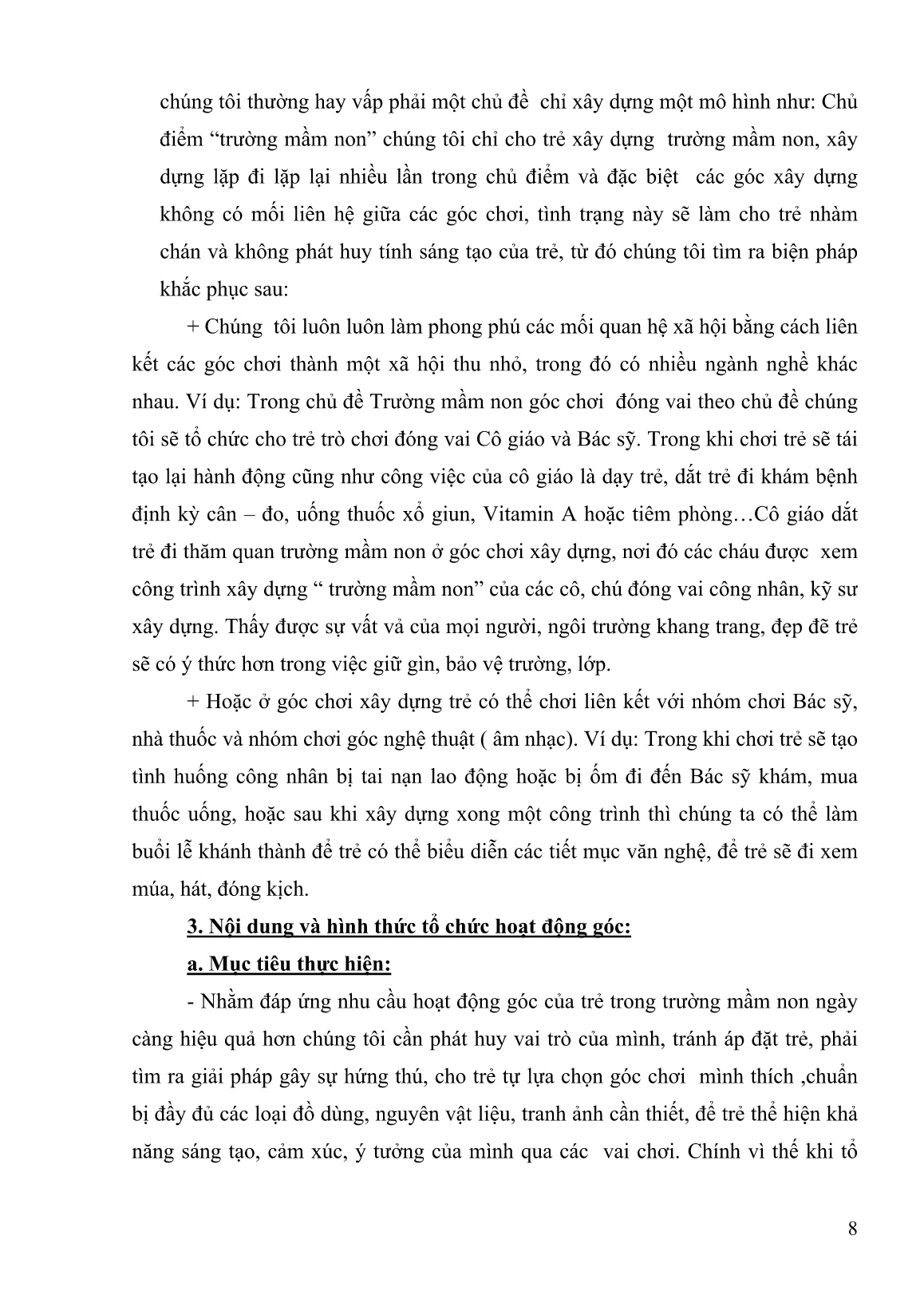 Sáng kiến kinh nghiệm Một số biện pháp nâng cao chất lượng tổ chức hoạt động góc ở trường mầm non trang 8