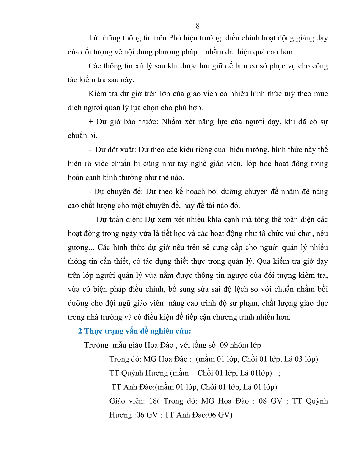 SKKN Một số biện pháp nâng cao chất lượng tổ chức kiểm tra giờ dạy trên lớp cho giáo viên trường mẫu giáo Hoa Đào trang 8