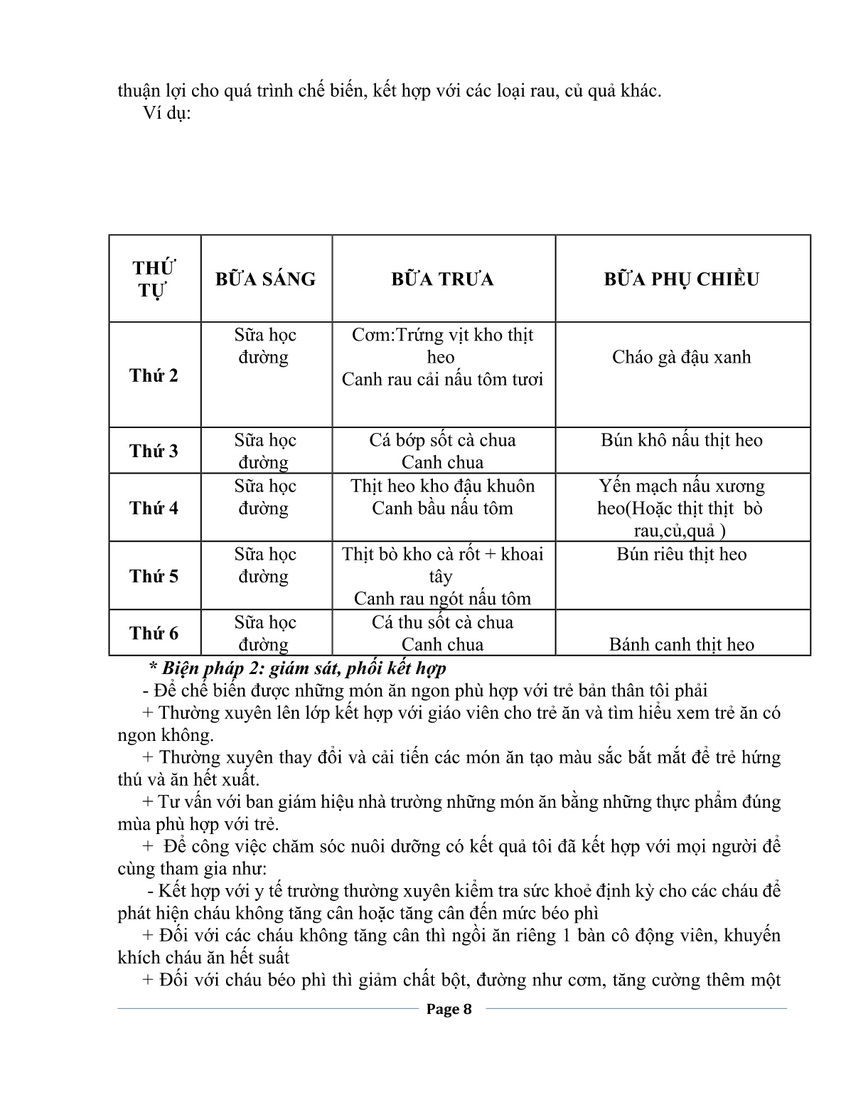 Sáng kiến kinh nghiệm Một số kinh nghiệm xây dựng thực đơn cho trẻ trong trường Mầm non trang 8