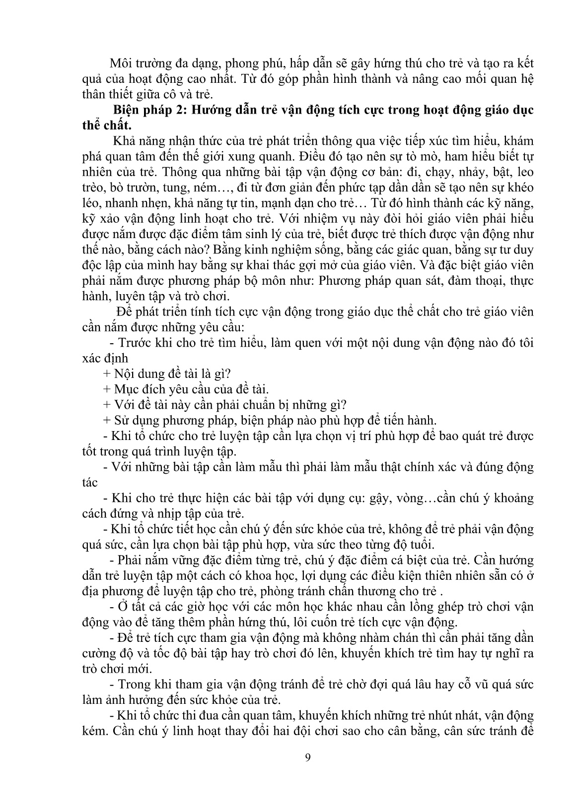 Sáng kiến kinh nghiệm Một số biện pháp phát triển tính tích cực vận của trẻ trong giáo dục thể chất trang 9