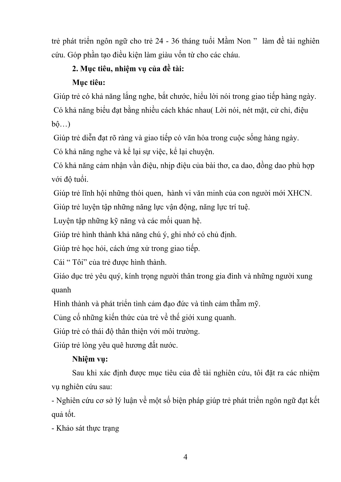 Sáng kiến kinh nghiệm Một số biện pháp giúp trẻ phát triển ngôn ngữ cho trẻ 24-36 tháng tuổi Mầm Non trang 4