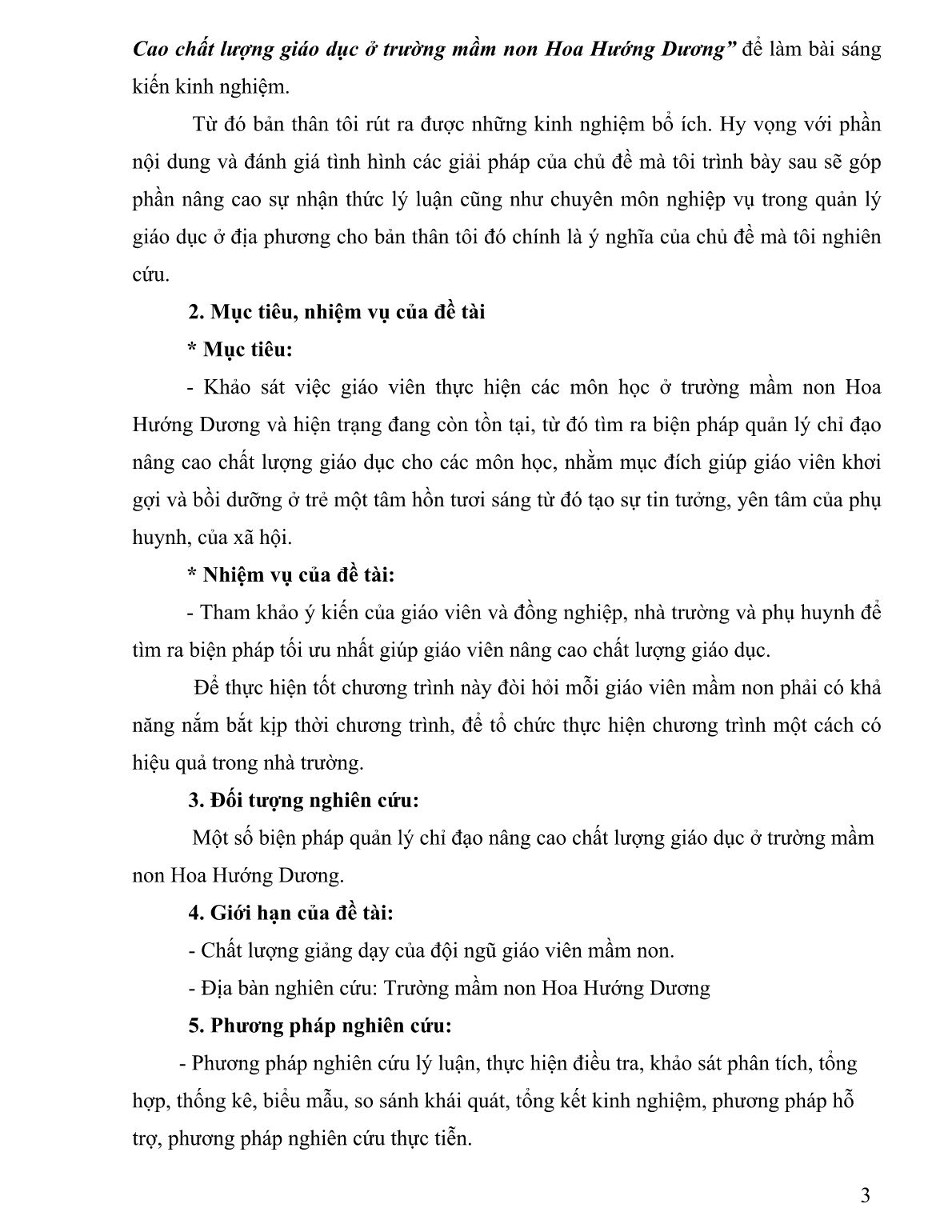 SKKN Một số biện pháp quản lý chỉ đạo nâng cao chất lượng giáo dục ở trường mầm non Hoa Hướng Dươn trang 3
