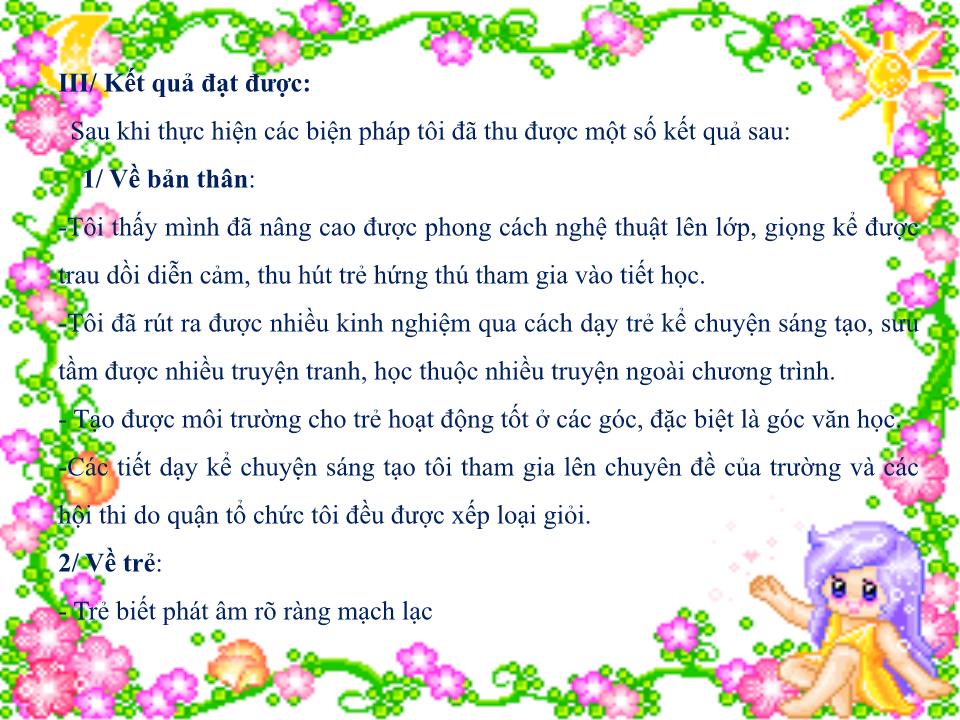 Thuyết trình SKKN Một số biện pháp phát triển ngôn ngữ cho trẻ 4-5 tuổi thông qua hoạt động kể chuyện sáng tạo trang 10