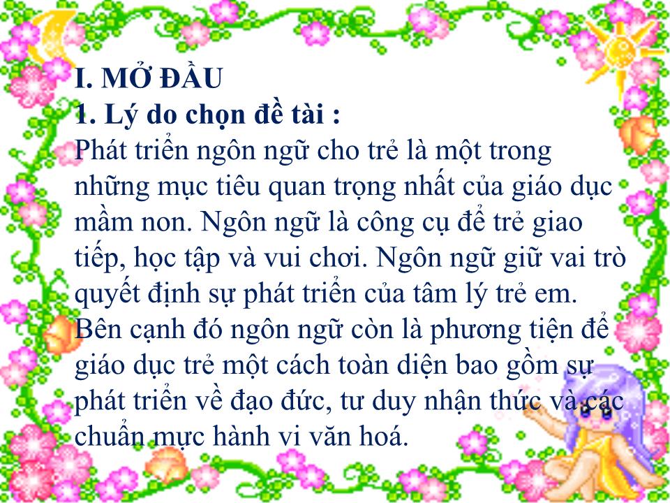 Thuyết trình SKKN Một số biện pháp phát triển ngôn ngữ cho trẻ 4-5 tuổi thông qua hoạt động kể chuyện sáng tạo trang 2