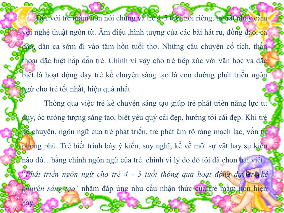 Thuyết trình SKKN Một số biện pháp phát triển ngôn ngữ cho trẻ 4-5 tuổi thông qua hoạt động kể chuyện sáng tạo trang 3