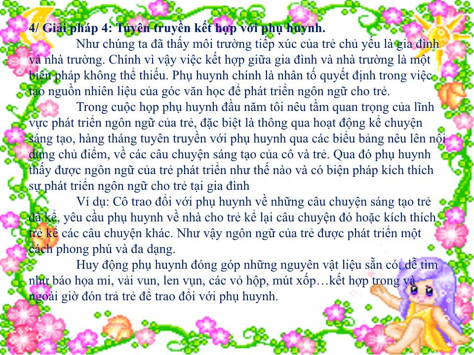 Thuyết trình SKKN Một số biện pháp phát triển ngôn ngữ cho trẻ 4-5 tuổi thông qua hoạt động kể chuyện sáng tạo trang 9