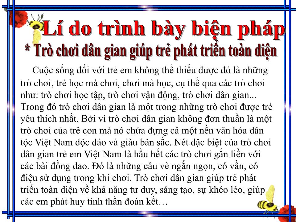 Thuyết trình Sáng kiến kinh nghiệm Biện pháp giáo dục trẻ lớp Lá chơi tốt trò chơi dân gian tại trường mẫu giáo Hoa Mai trang 3