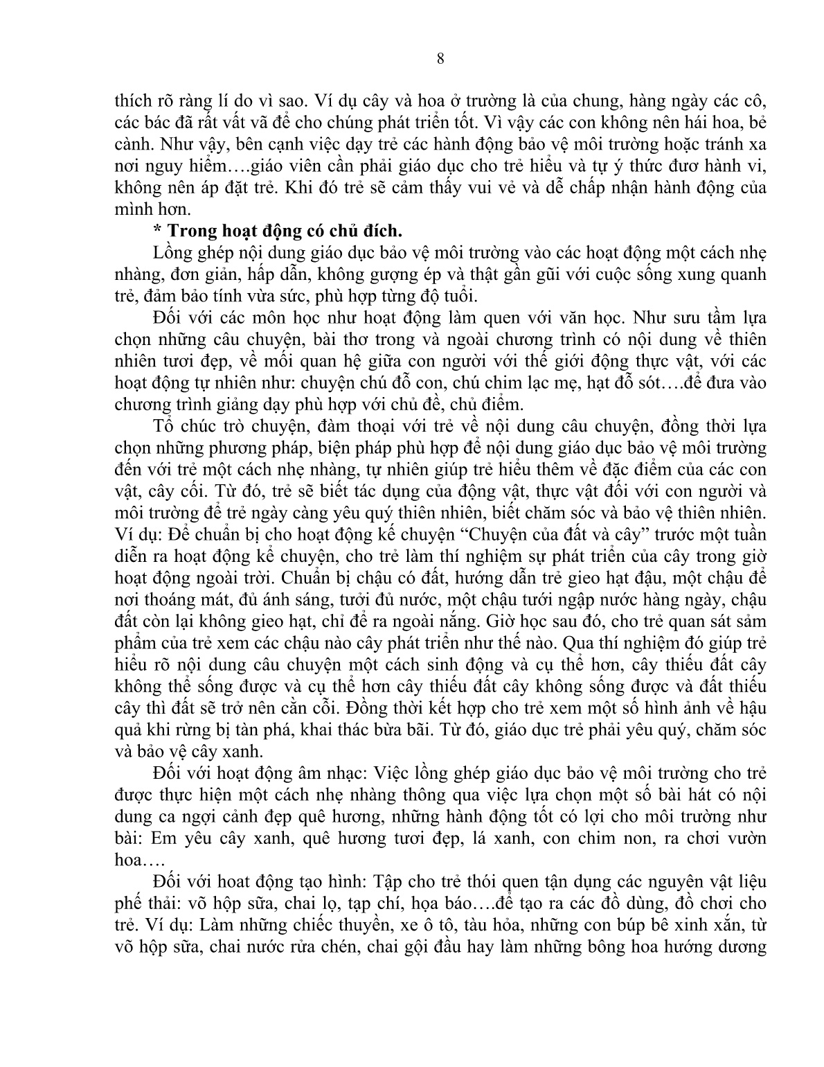 Sáng kiến kinh nghiệm Một số biện pháp nhằm nâng cao ý thức bảo vệ môi trường cho trẻ mẫu giáo trang 8