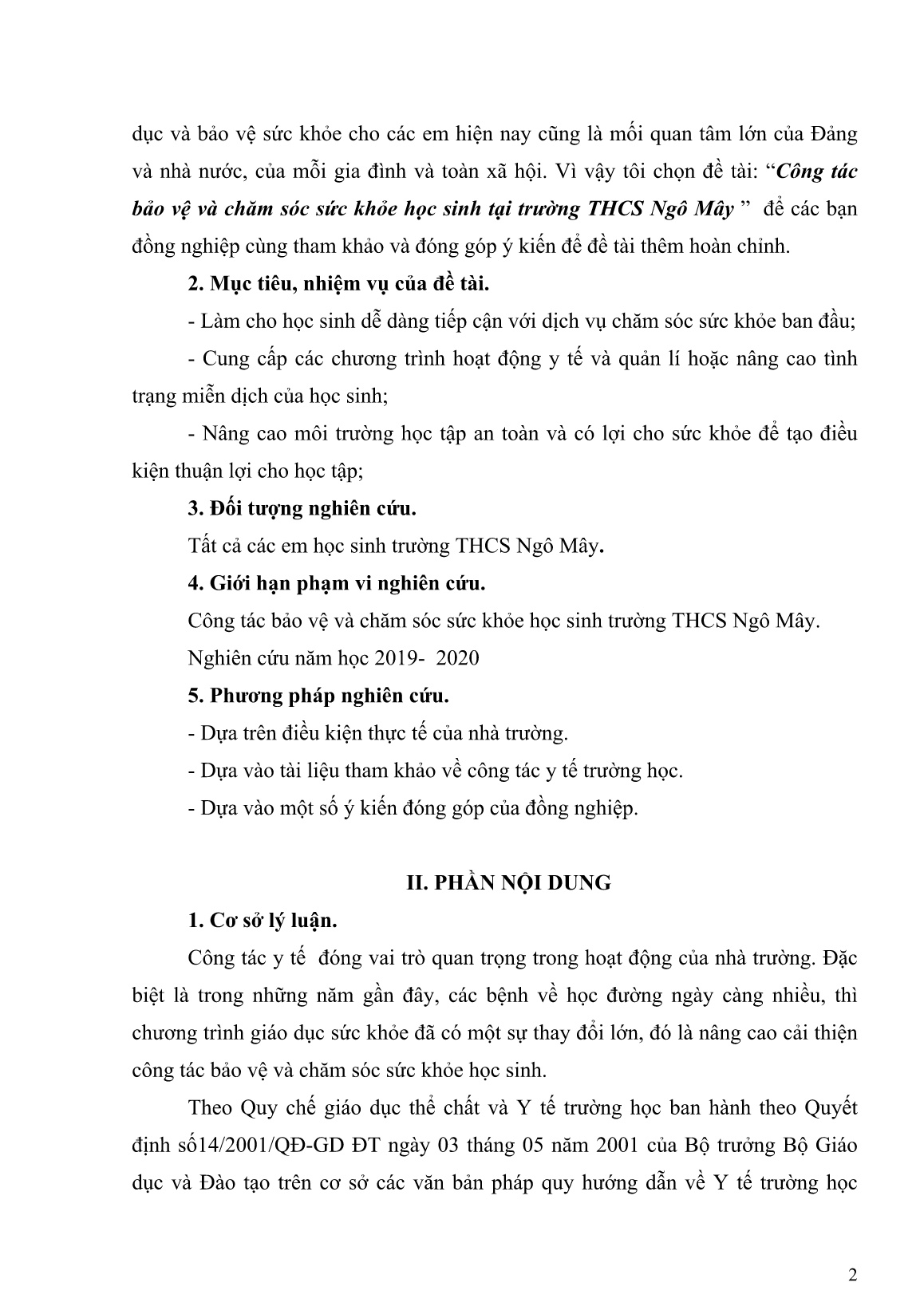 Sáng kiến kinh nghiệm Công tác bảo vệ và chăm sóc sức khỏe học sinh tại trường THCS Ngô Mây trang 2