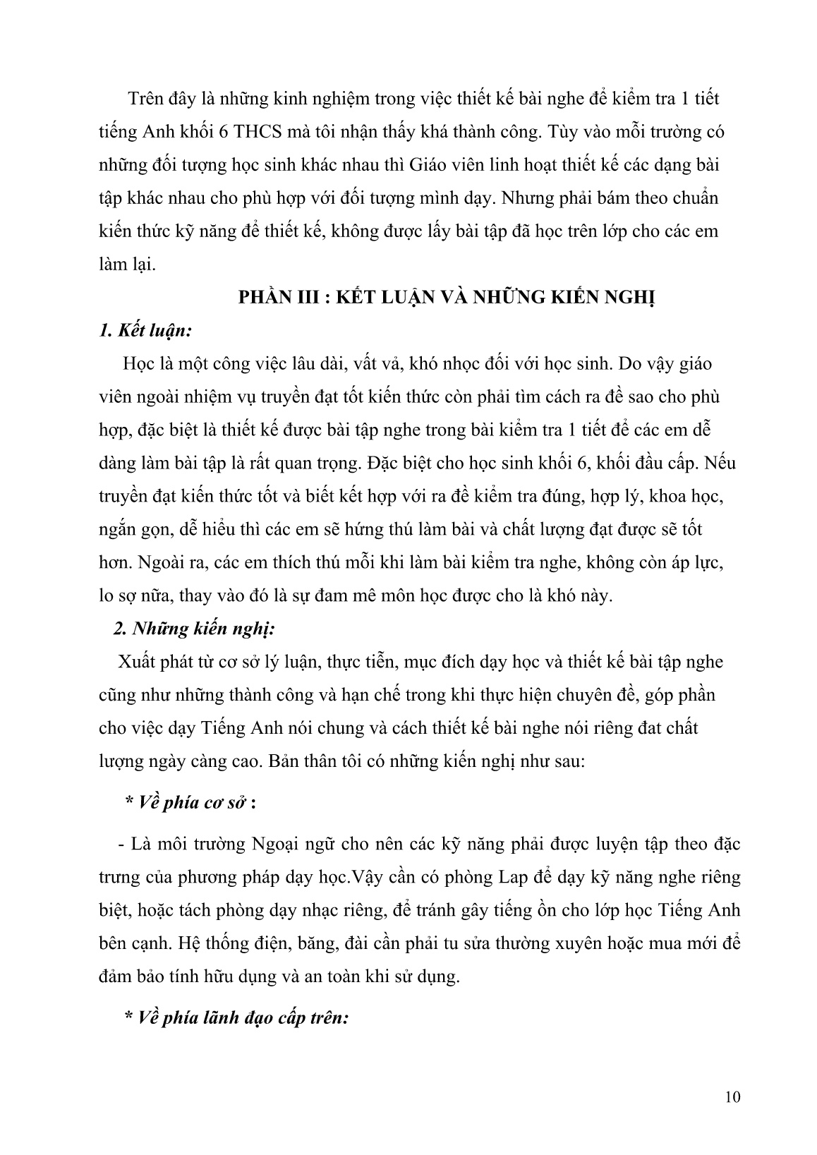 Sáng kiến kinh nghiệm Cách thiết kế bài tập nghe để kiểm tra một tiết môn Tiếng Anh Khối 6 cấp THCS trang 10