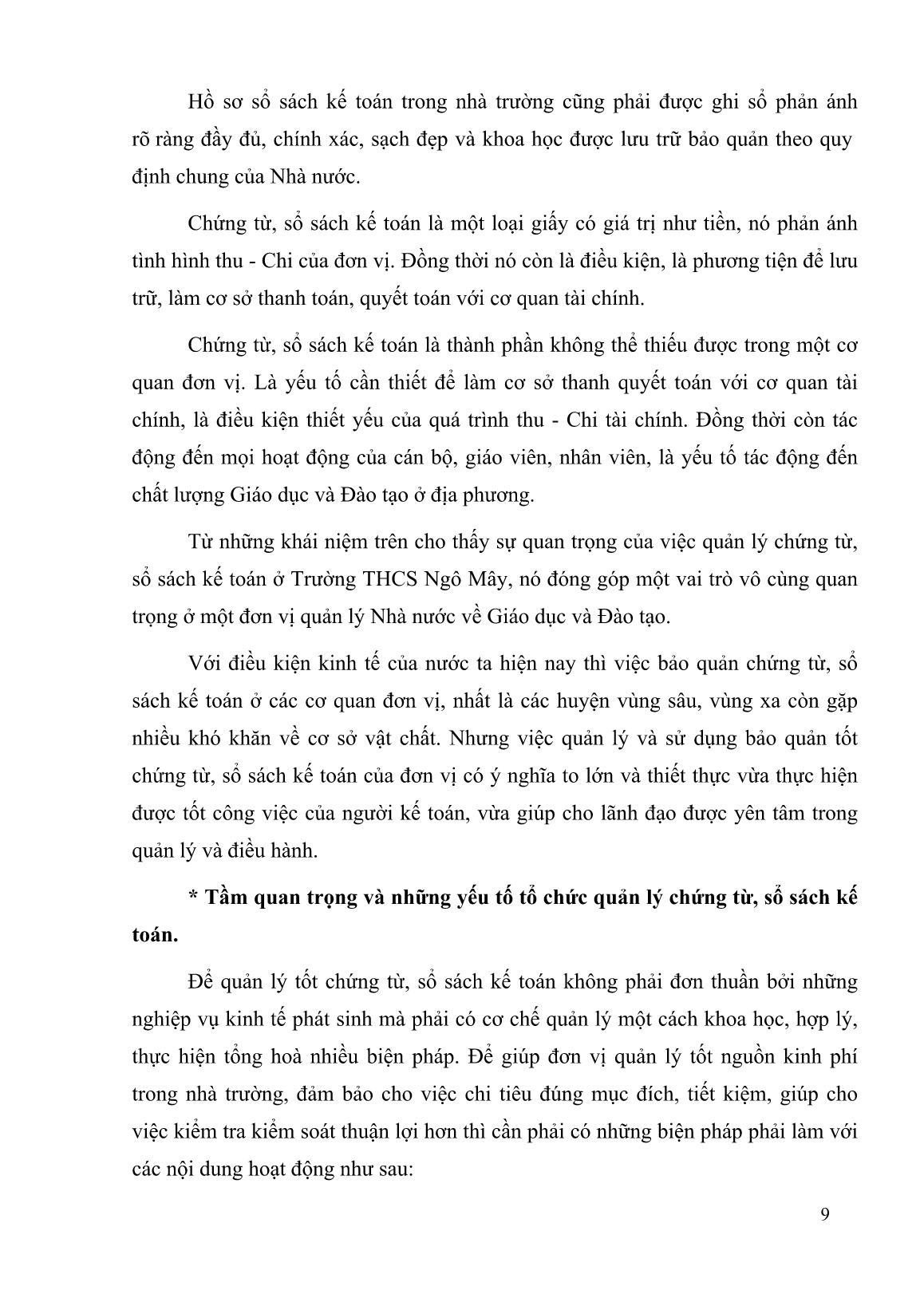SKKN Một số kinh nghiệm và giải pháp về công tác bảo quản, quản lý chứng từ, sổ sách kế toán trong trường học tại Trường THCS Ngô Mây trang 10